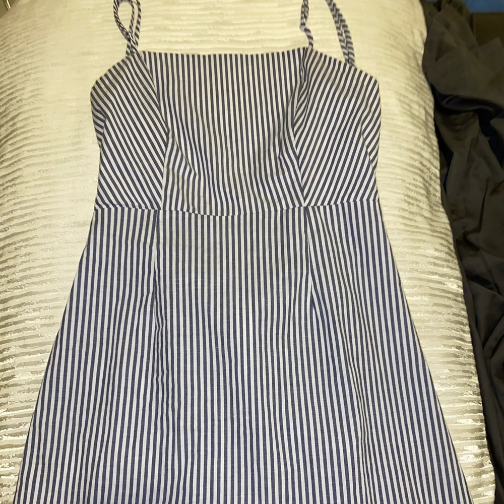 Blue and white striped dress